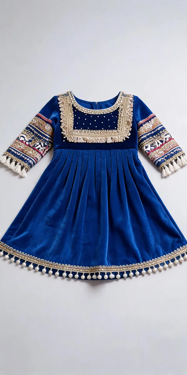 Royal_Blue_Rani_Velvet_Kaudi_Embroidered_Dress_For_Kids