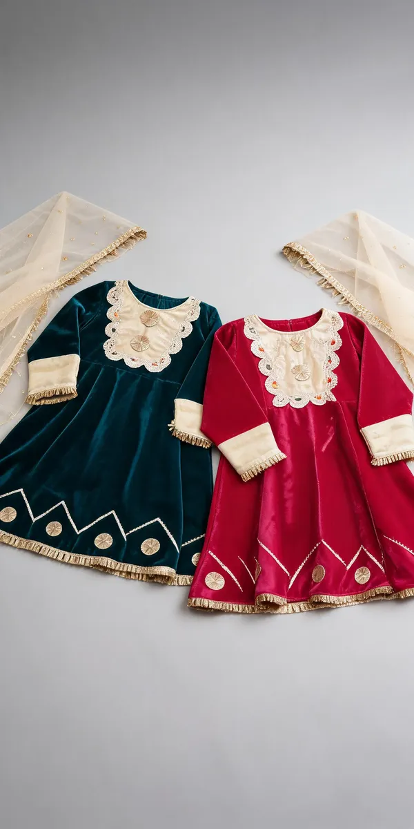 Green_Red_Velvet_Banarasi_Gota_Work_Suit_Set_For_Kids