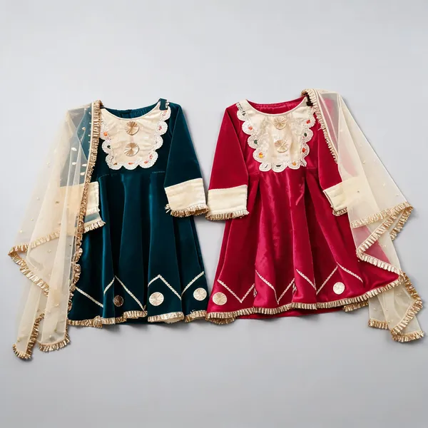 Green_Red_Velvet_Banarasi_Suit_Set_For_Kids