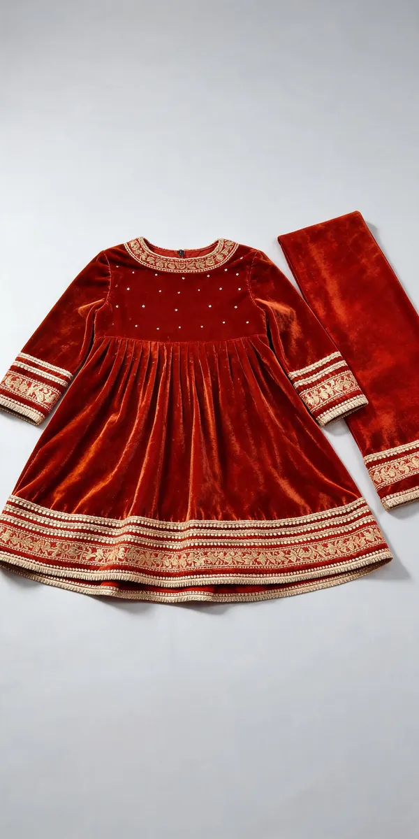 Rust_Velvet_Swarovski_Work_Frock_Suit_For_Kids