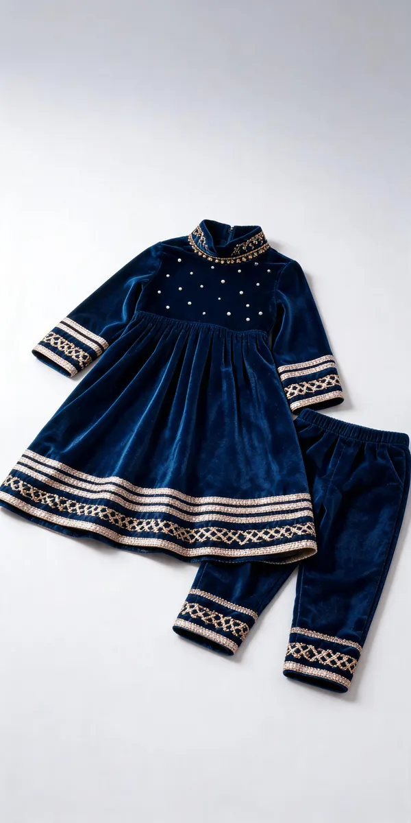 Blue_Red_Velvet_Frock_Suit_For_Kids