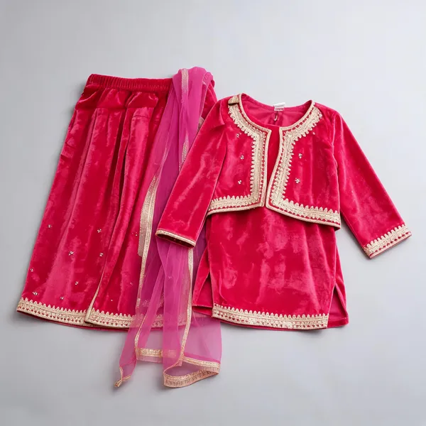 Pink_Velvet_Jacket_Salwar_Suit_Set_For_Kids