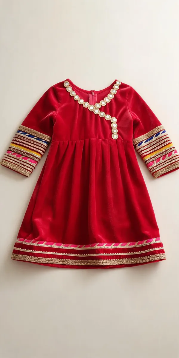Rani_Velvet_Gota_Work_Angrakha_Suit_Set_For_Kids