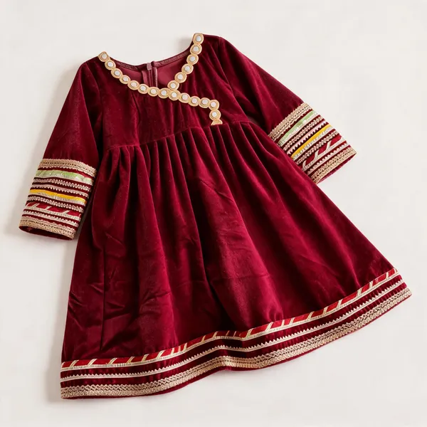 Red_Velvet_Gota_Work_Angrakha_Suit_Set_For_Kids