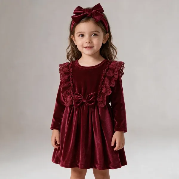 Maroon_Crochet_Lace_Frock_Suit_For_Kids