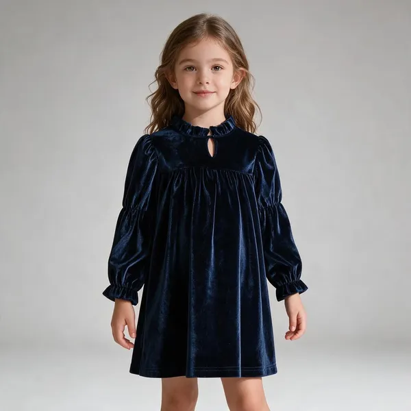Navy_Blue_Velvet_Crochet_Lace_Frock_Suit_For_Kids