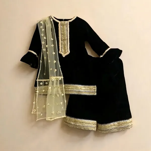 Maroon_Velvet_Lace_Embellished_Suit_Set_For_Kids