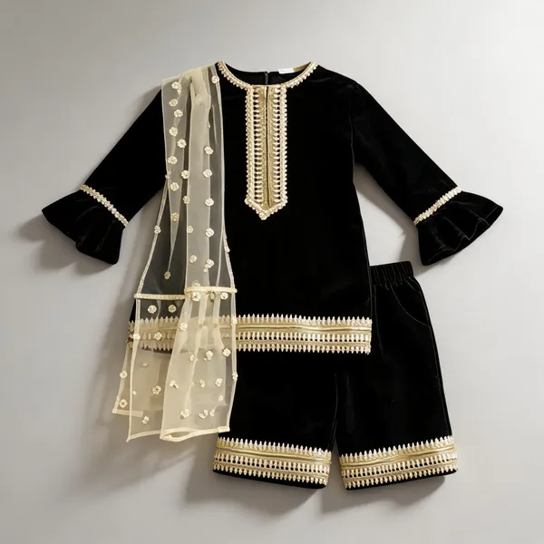 Wine_Velvet_Lace_Work_Suit_Set_For_Kids
