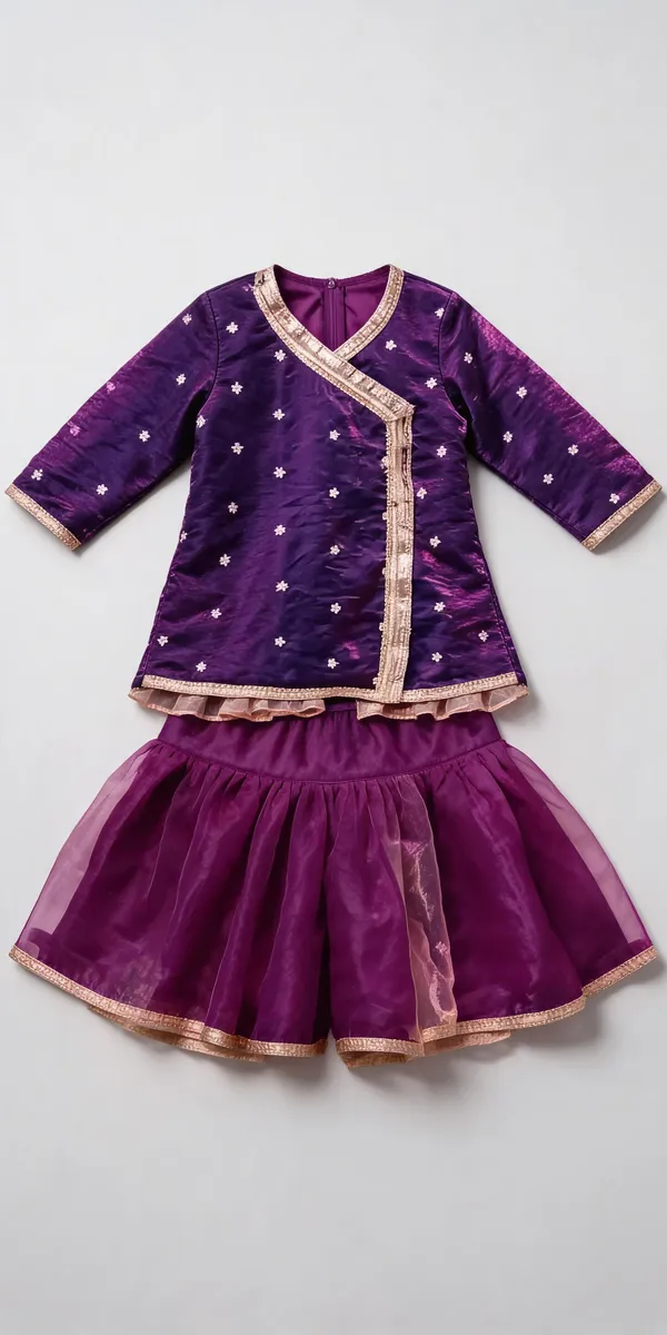 Peach_Satin_Silk_Angrakha_Gharara_Set_For_Kids