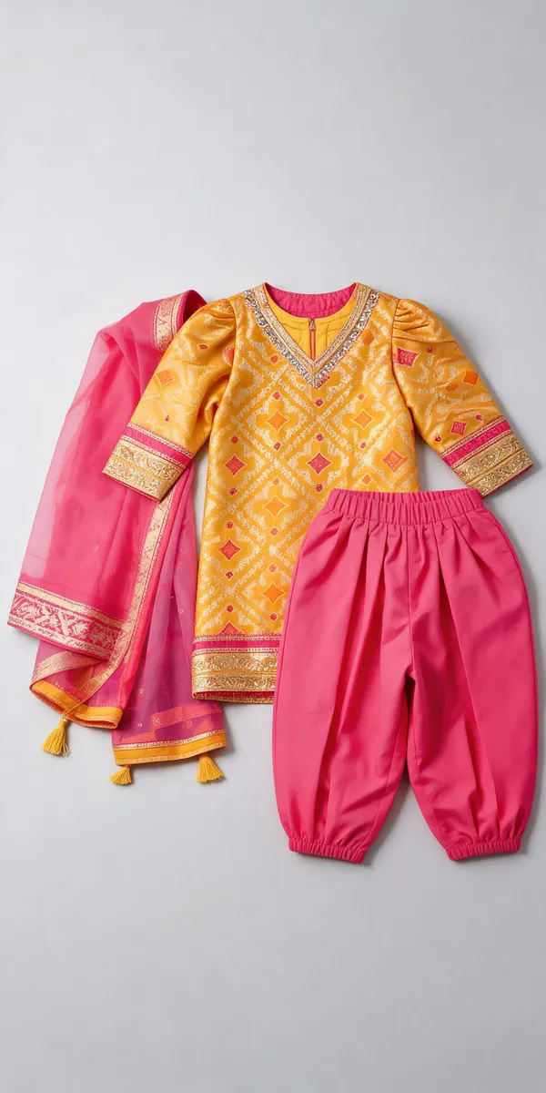 Yellow_Pink_Banarasi_Zari_Woven_Patiala_Suit_Set_For_Kids