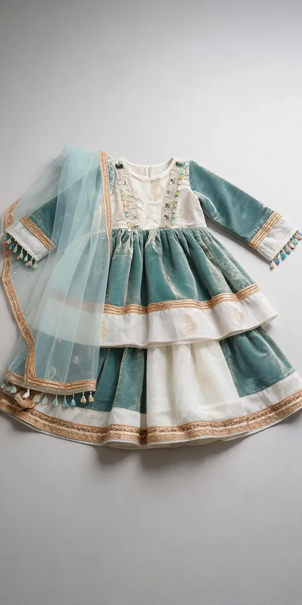 White_Sea_Green_Silk_Handwork_Gharara_Set_For_Kids