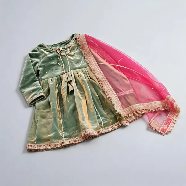 Green_Silk_Gota_Kundan_Work_Frock_Suit_For_Kids