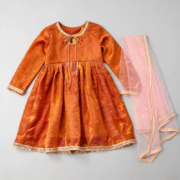 Rust_Silk_Frock_Suit_For_Kids