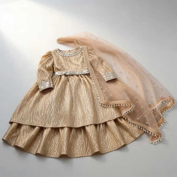 Gold_Shimor_Self_Print_Mirror_Work_Lehenga_Set_For_Kids