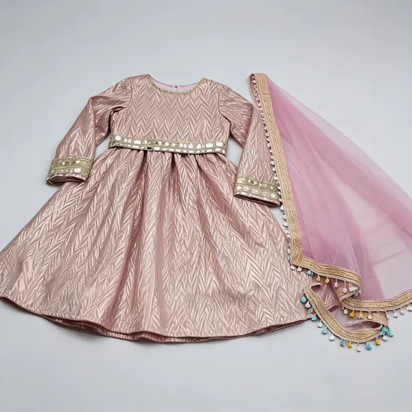 Off_White_Shimor_Self_Print_Mirror_Work_Lehenga_Set_For_Kids