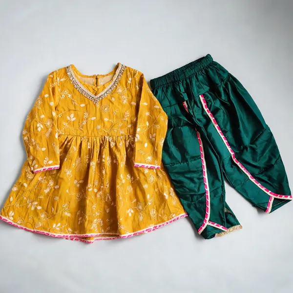 Yellow_Green_Crush_Silk_Handwork_Tulip_Set_For_Kids