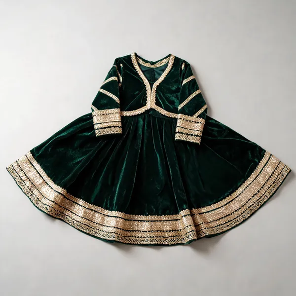 Hot_Pink_Velvet_Kundan_Embellished_Lehenga_Set_For_Kids
