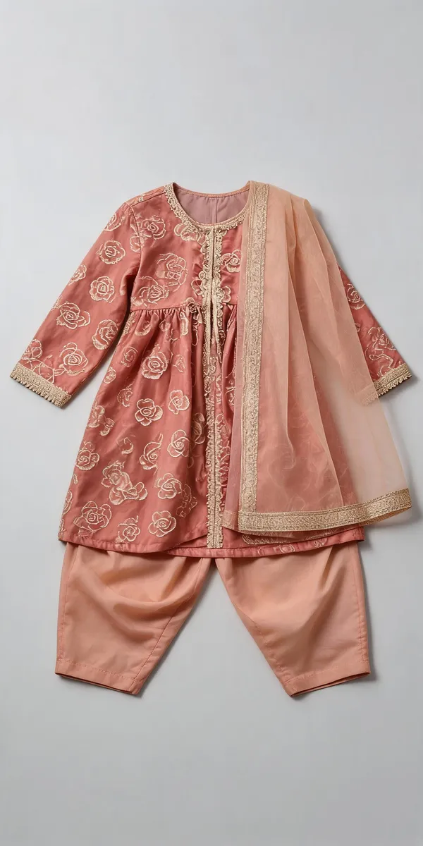 Peach_Silk_Indo-Western_Set_For_Kids