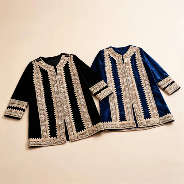 Green_Blue_Velvet_Handwork_Embellished_Co-Ord_Set_For_Kids