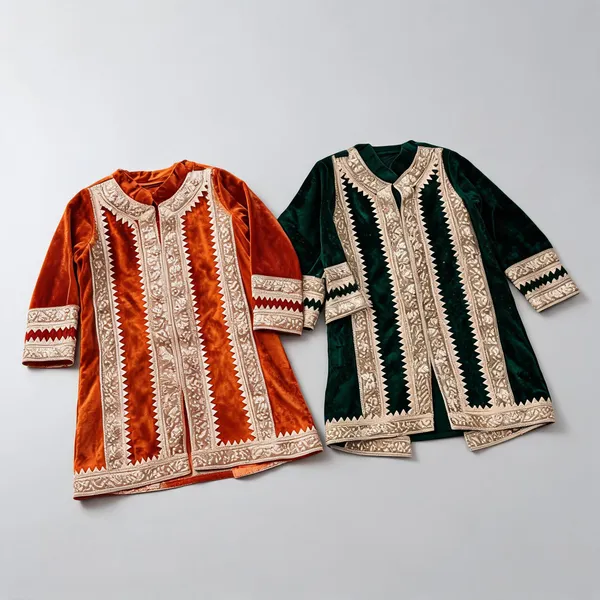 Orange_Green_Velvet_Handwork_Embellished_Co-Ord_Set_For_Kids