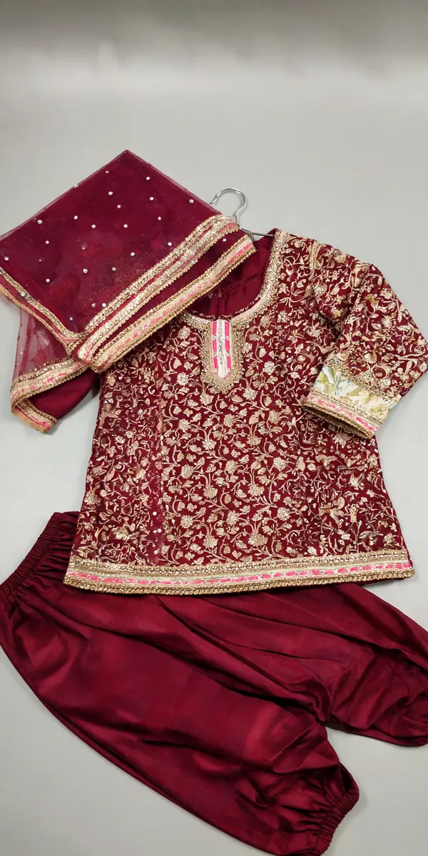 Wine_Silk_Banarasi_Patiala_Suit_Set_For_Kids