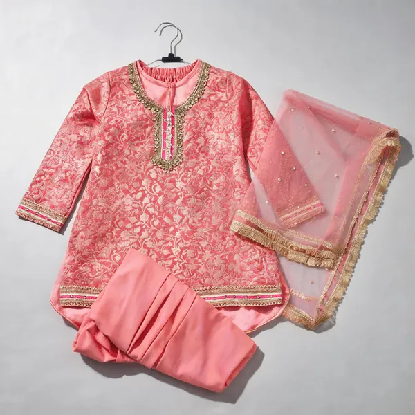 Peach_Silk_Banarasi_Patiala_Suit_Set_For_Kids