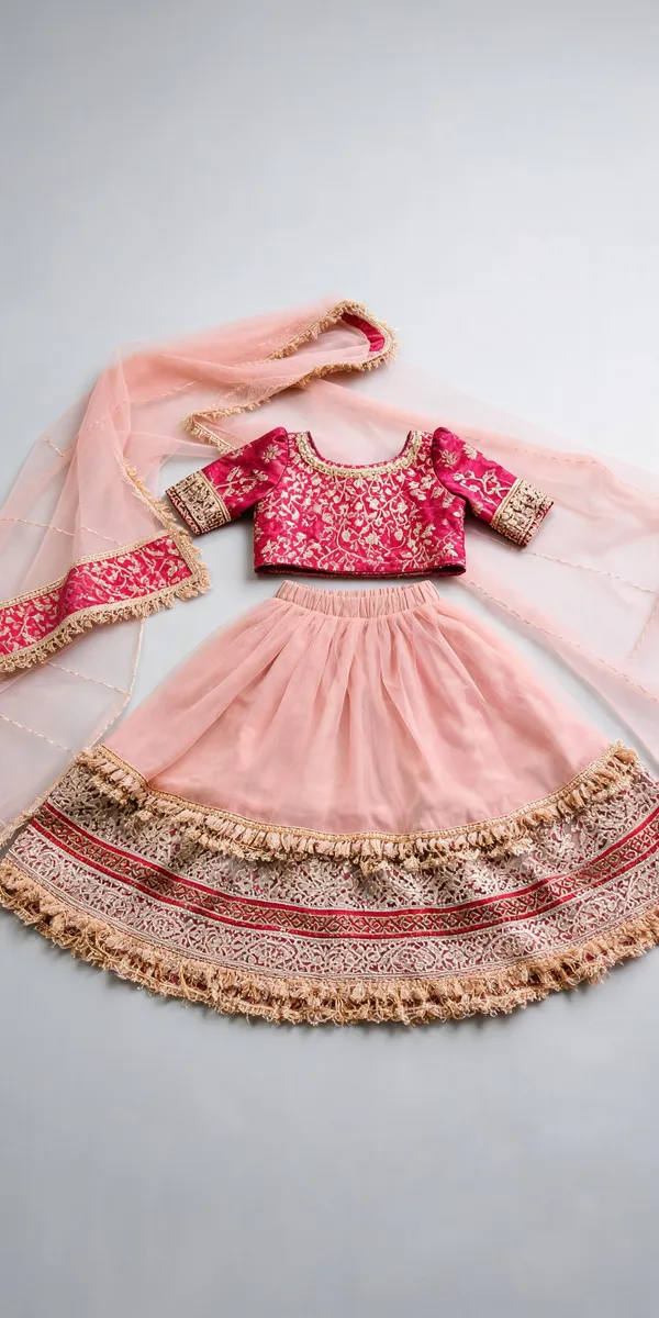 Pink_Rani_Silk_Maharani_Lace_Work_Lehenga_Set_For_Kids