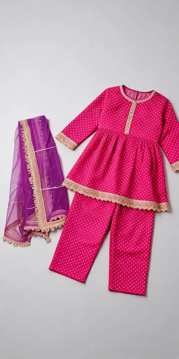 Hot_Pink_Silk_Sharara_Set_For_Kids