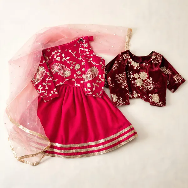 Rani_Velvet_Handwork_Lehenga_Set_For_Kids