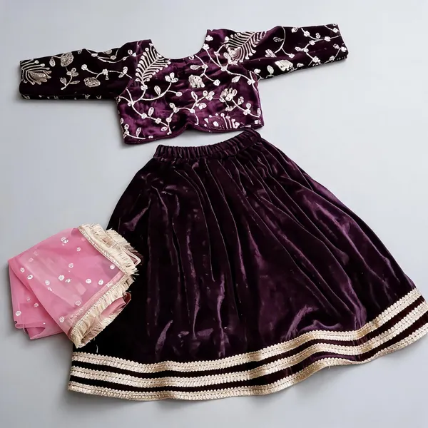 Ruby_Velvet_Handwork_Lehenga_Set_For_Kids