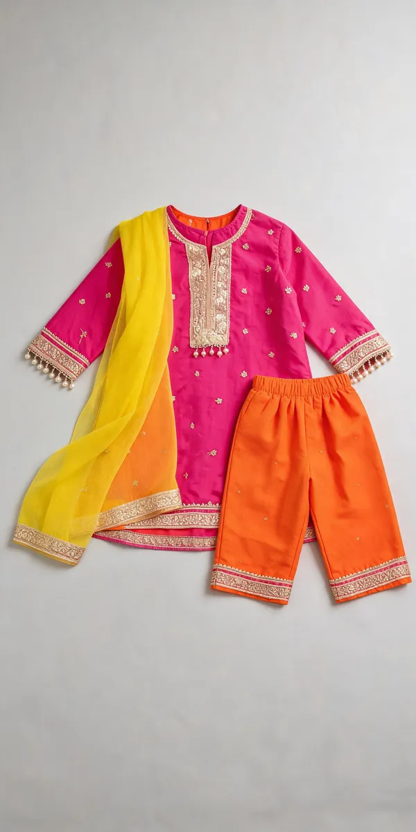 Pink_Orange_Silk_Embroidered_Sharara_Dress_For_Kids