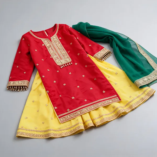 Red_Yellow_Silk_Embroidered_Sharara_Dress_For_Kids