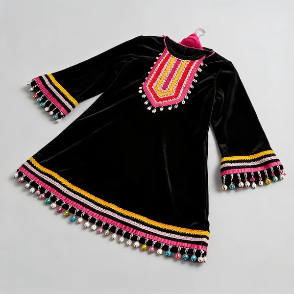 Black_Velvet_A-Line_Bell_Sleeve_Dress_For_Kids