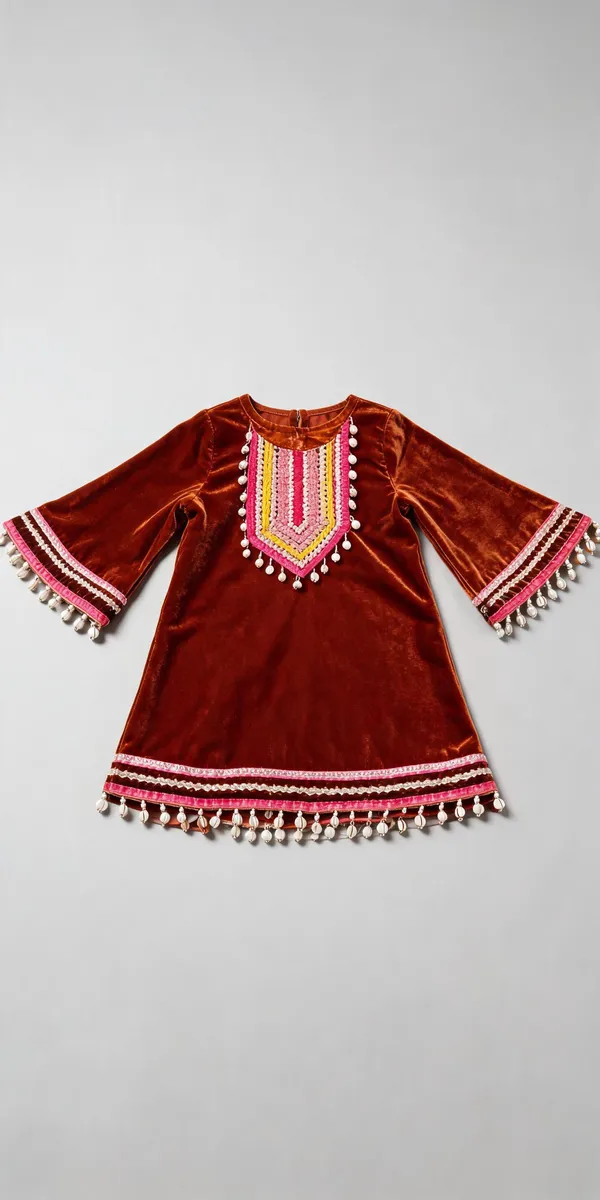 Rust_Velvet_A-Line_Bell_Sleeve_Dress_For_Kids