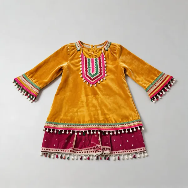 Mustard_Velvet_A-Line_Bell_Sleeve_Dress_For_Kids