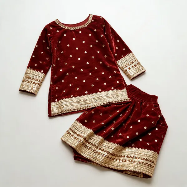 Dark_Brown_Silk_Embroidered_Lehenga_Set_For_Kids