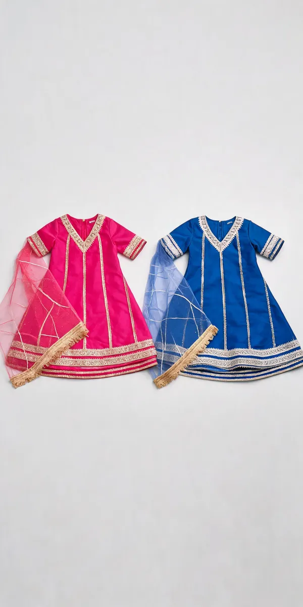 Firozi_Blue_Pink_Banarasi_A-Line_Frock_Suit_For_Kids
