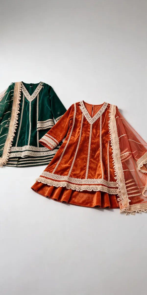 Orange_Green_Banarasi_A-Line_Frock_Suit_For_Kids