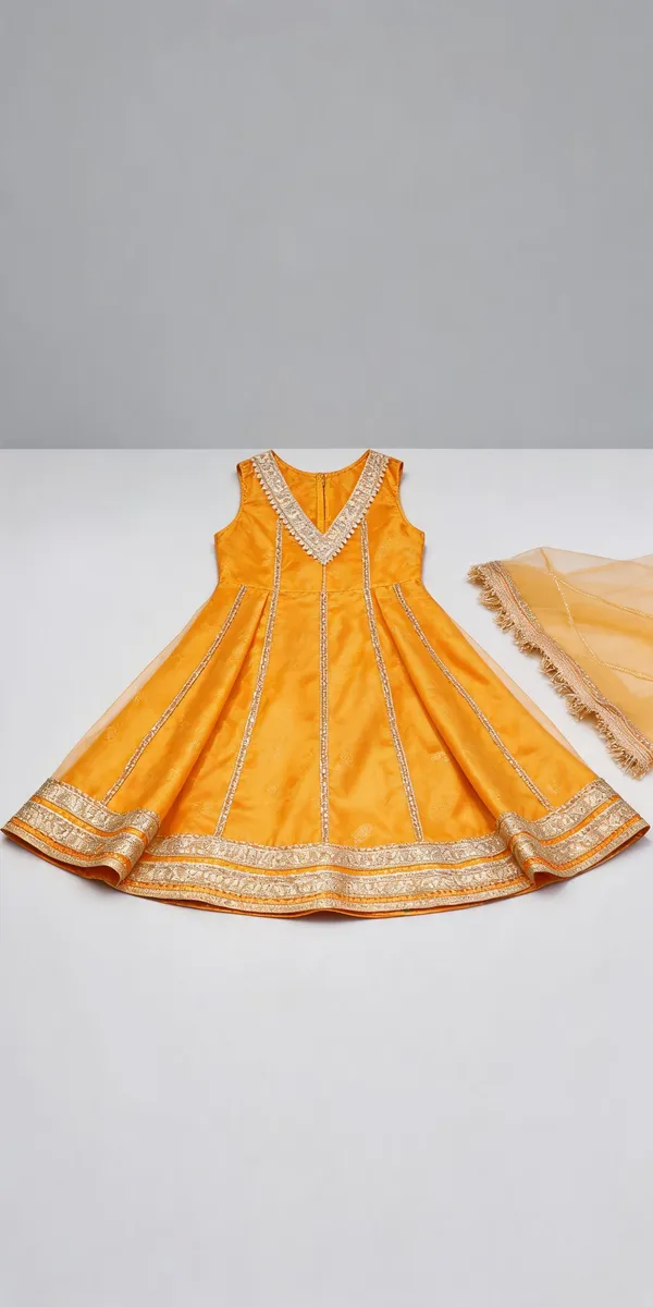 Yellow_Orange_Banarasi_A-Line_Frock_Suit_For_Kids