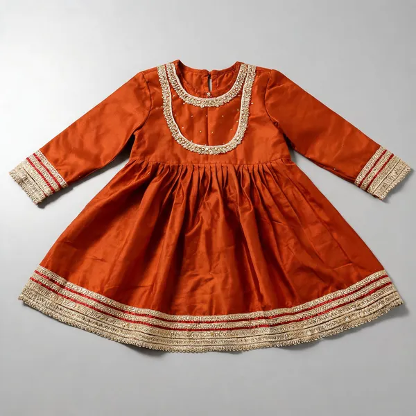 Rust_Silk_Embroidered_Frock_Suit_For_Kids