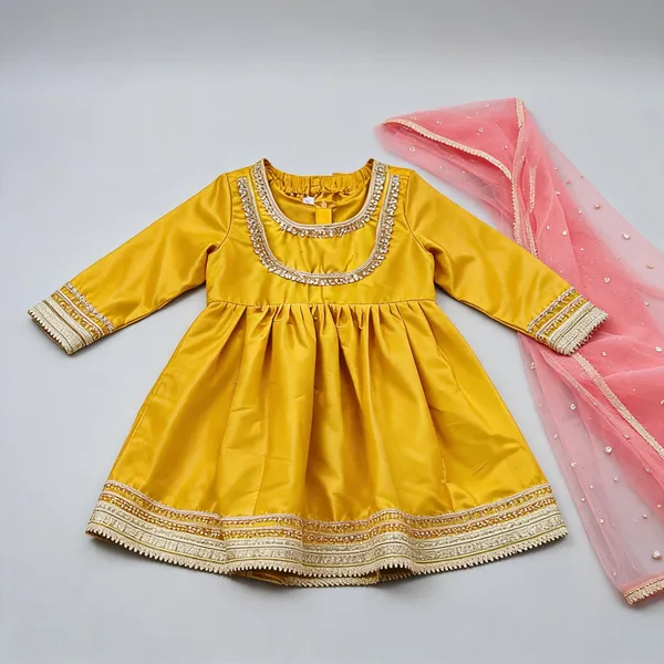 Yellow_Silk_Embroidered_Frock_Suit_For_Kids