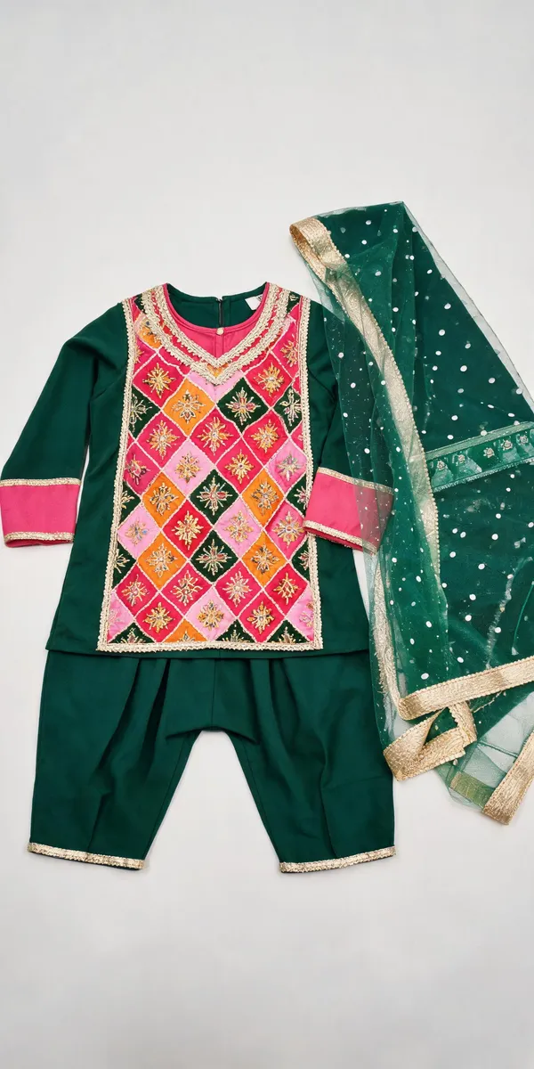 Bottle_Green_Crepe_Hand_Work_Suit_Set_For_Kids