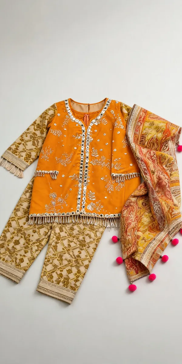 Mustard_Vichitra_Silk_Embroidered_Mirror_Work_Co-Ord_Set_For_Kids