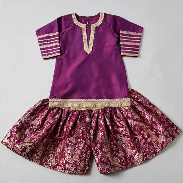 Purple_Banarasi_Silk_Kundan_Work_Gharara_Set_For_Kids
