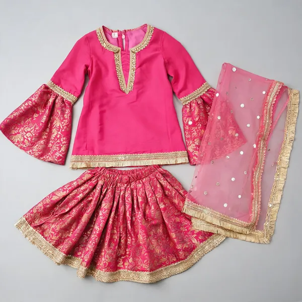 Pink_Banarasi_Silk_Gharara_Set_For_Kids