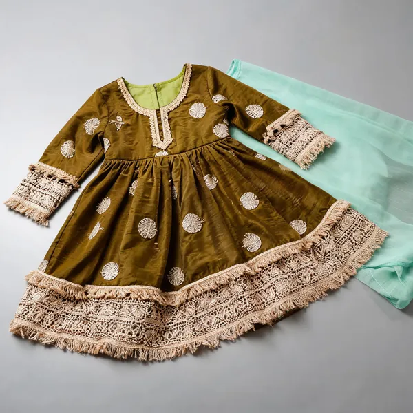 Mehndi_Green_Silk_Maharani_Frock_Suit_For_Kids