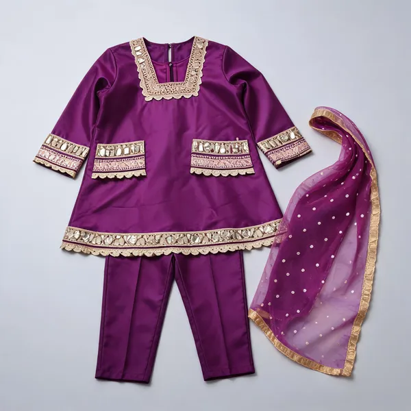 Purple_Banarasi_Silk_Mirror_Work_Suit_Set_For_Kids