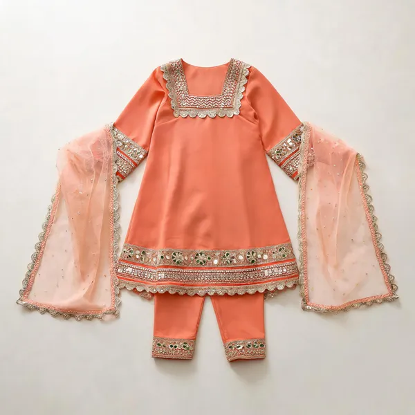 Coral_Banarasi_Silk_Mirror_Work_Suit_Set_For_Kids
