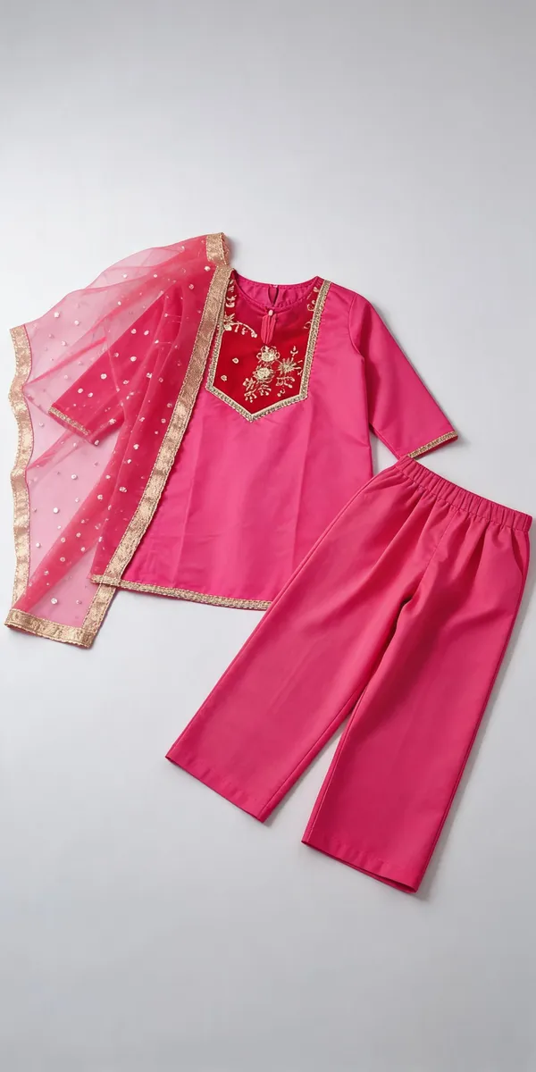 Pink_Banarasi_Silk_Straight_Kurta_Palazzo_Set_For_Kids