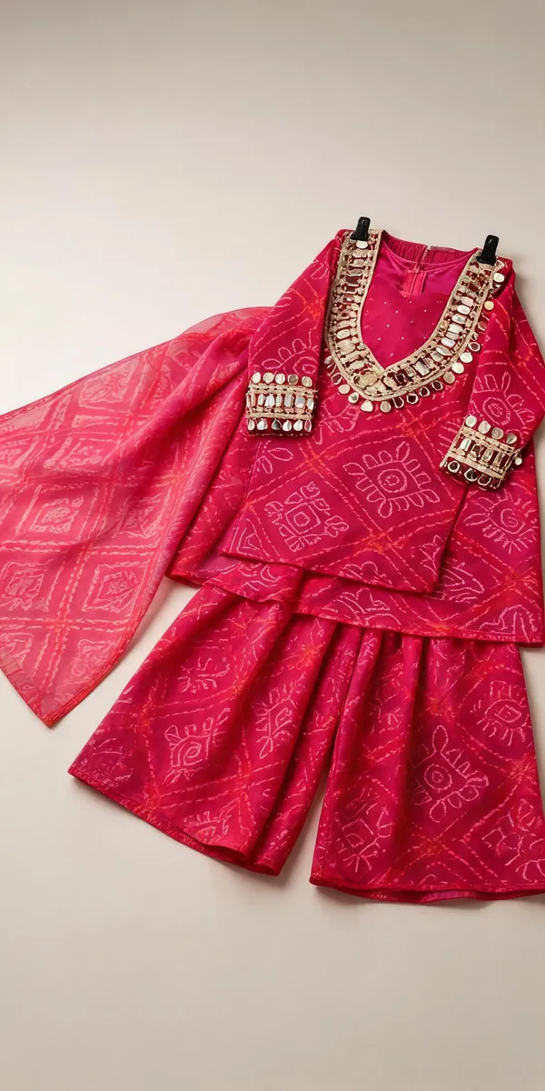 Rani_Georgette_Bandhani_Print_Sharara_Set_For_Kids